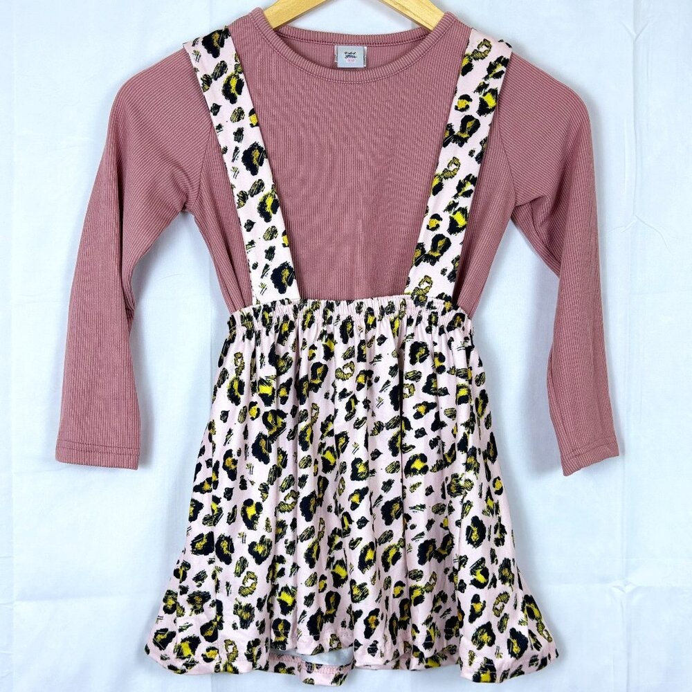 Girls Leopard Print Suspender Dress Set - Size 2XL (Fits Like 6/7)